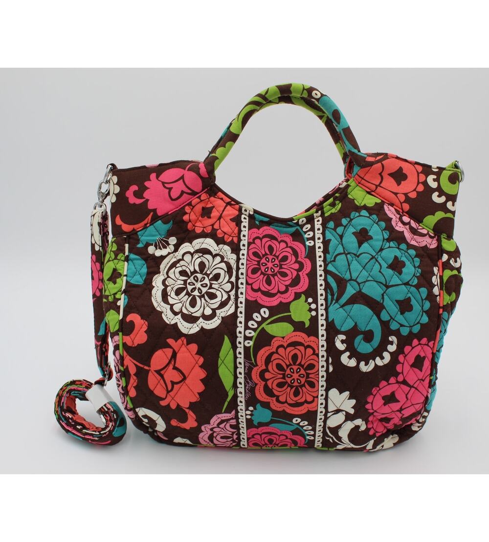 Vera Bradley Lola Tote Crossbody Bag Brown Floral Quilted Cottagecore Travel